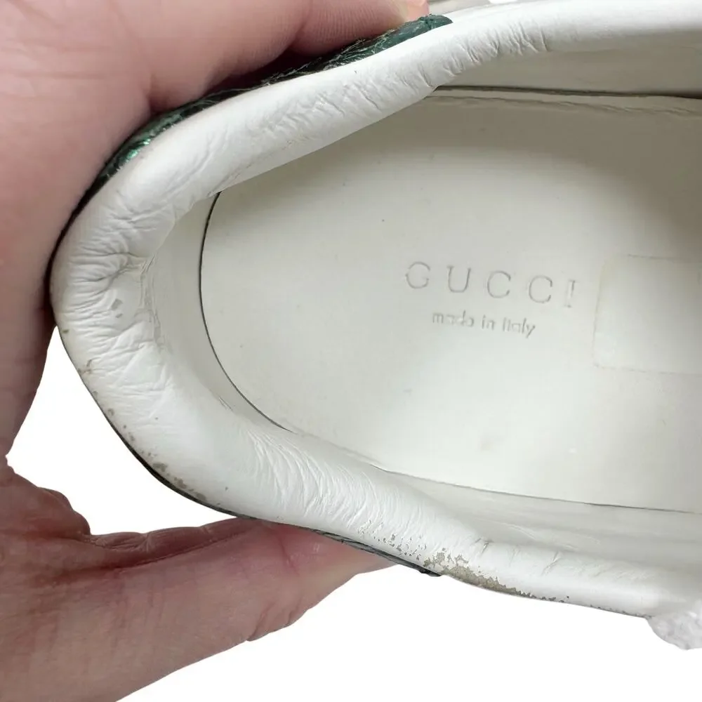 Gucci Ace Star Web Stripe Leather Sneakers 37.5 Metallic Python - Picture 9 of 11